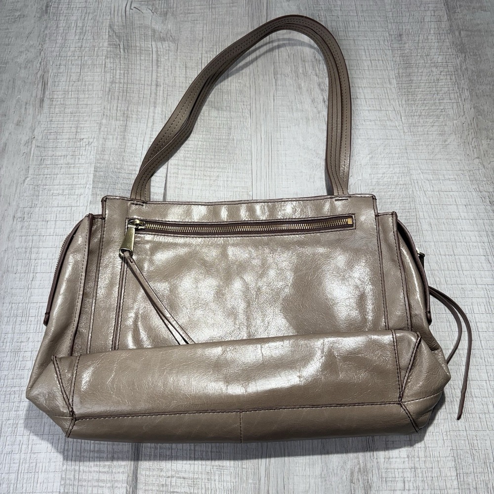HOBO International Shoulder Handbag Double Strap Leather Gray/Taupe Tassel Zip